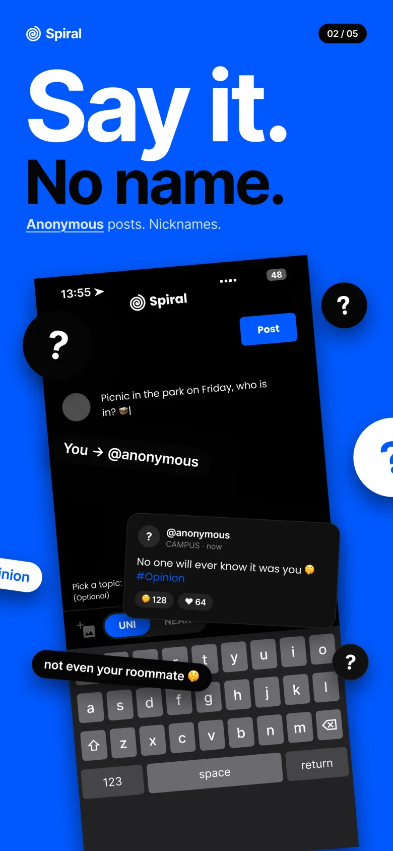 Spiral anonymous posts and nicknames
