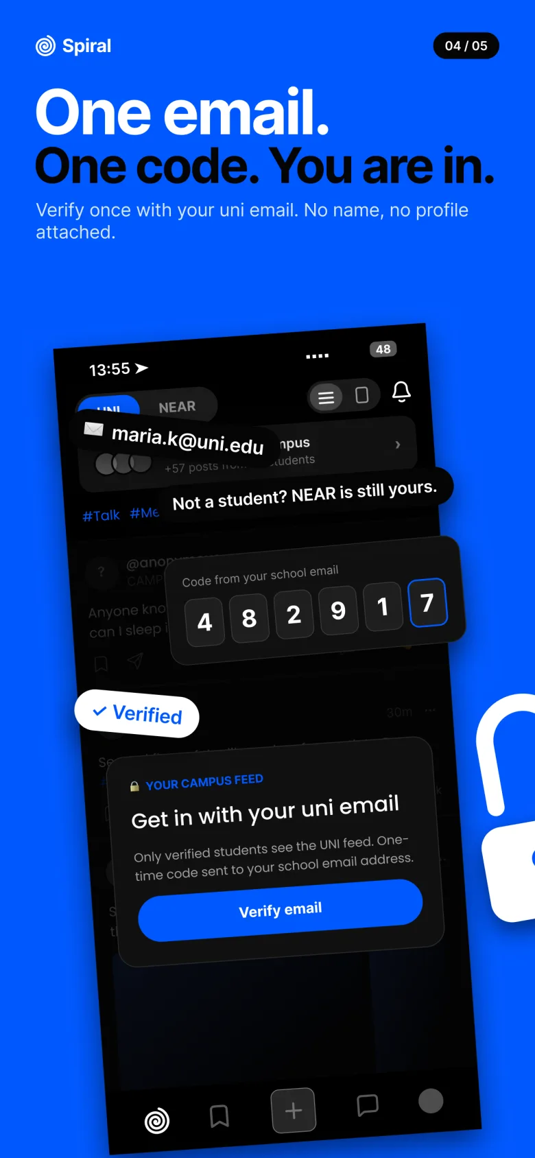 Spiral sign-up: one email, one code